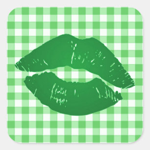 Fun Irish Kiss on Green Gingham St Patrick's Day Square Sticker
