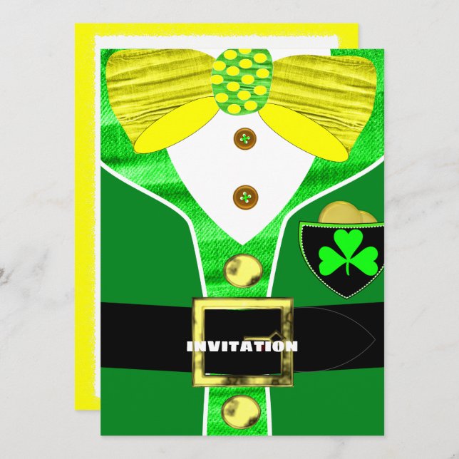 Fun Irish Leprechaun Costume Personalised Invite (Front/Back)