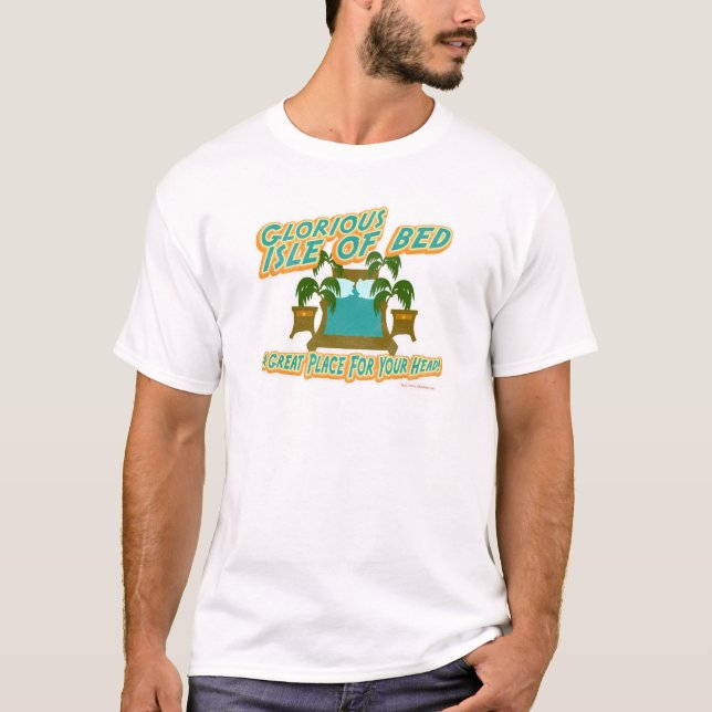 Fun Isle of Bed Parody Travel Cartoon Design T-Shirt (Front)
