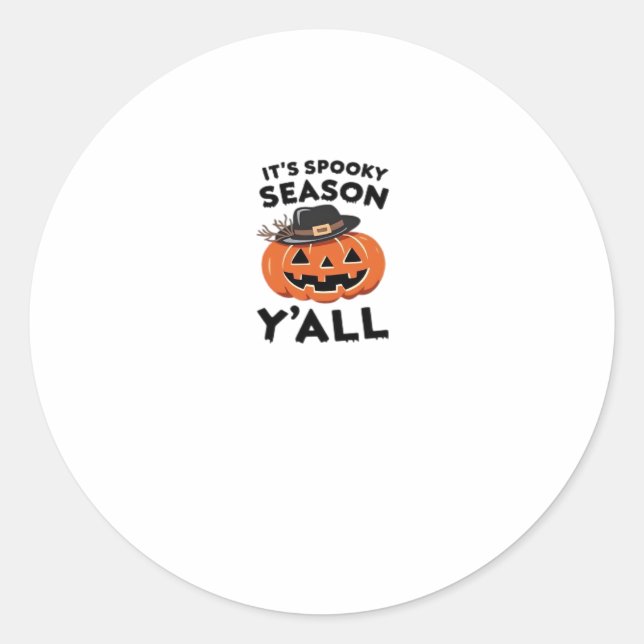Fun It’s Spooky Season Y’all Pumpkin Design Classic Round Sticker (Front)