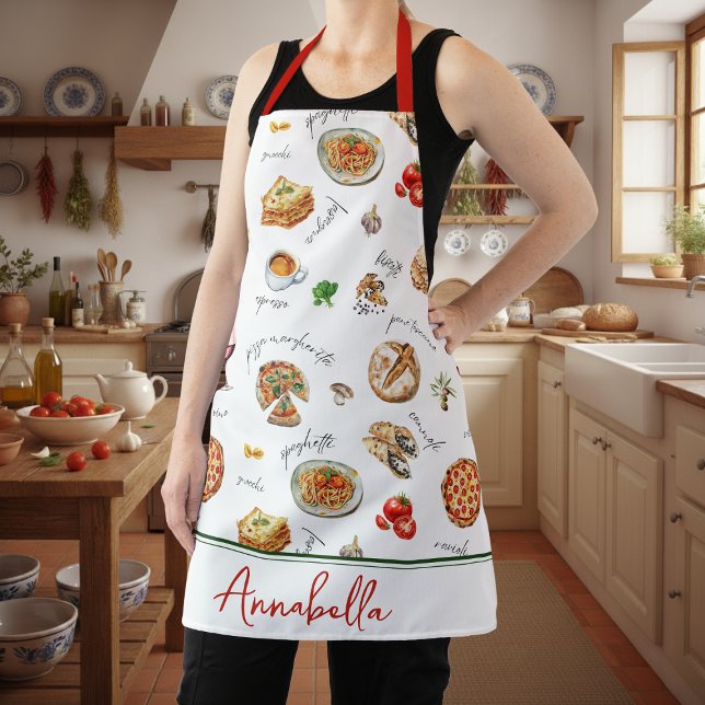 Fun Italian Food Lover Kitchen Script Apron (Creator Uploaded)