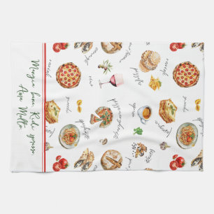 Fun Italian Food Lover Mangia Bene Tea Towel