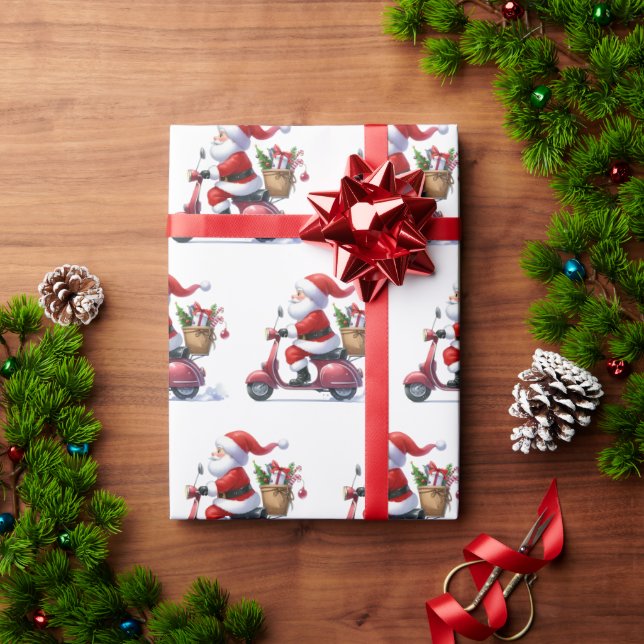 Fun Italian Santa Claus Vespa Babbo Natale Wrapping Paper (Holiday Gift)