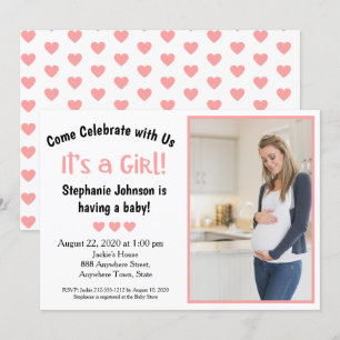 Fun It's a Girl Baby Shower Pink Hearts Photo Invitation
