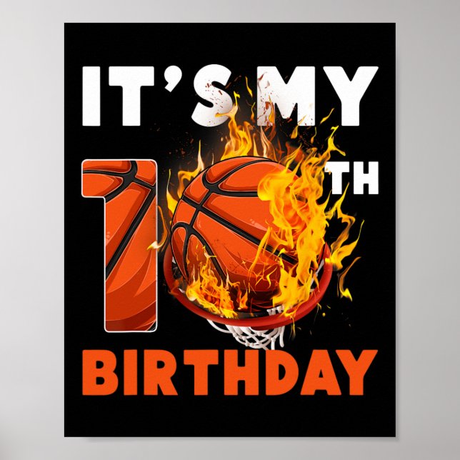 Fun It's My 10th Birthday 10 Years Old Basketball  Poster (Front)