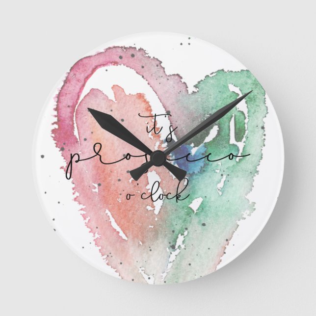 Fun It's Prosecco O'Clock Watercolor Round Clock (Front)