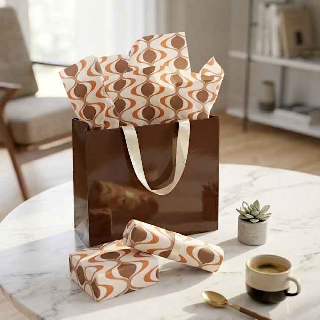 Fun Ivory Tan Brown Burnt Orange Ogee Wave Pattern Tissue Paper (Creator Uploaded)