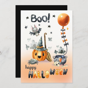 Fun Jack O'Lantern and Little Bat Halloween Party  Invitation
