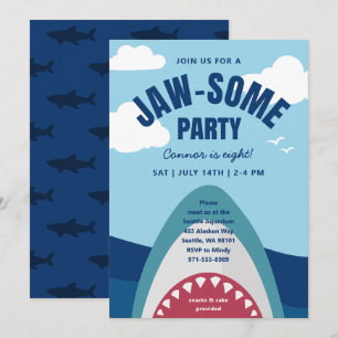 Fun Jaw-Some Shark Ocean Scene Kids Birthday Party Invitation