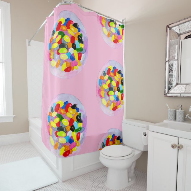 Fun jelly candy beans watercolor shower curtain (In Situ)