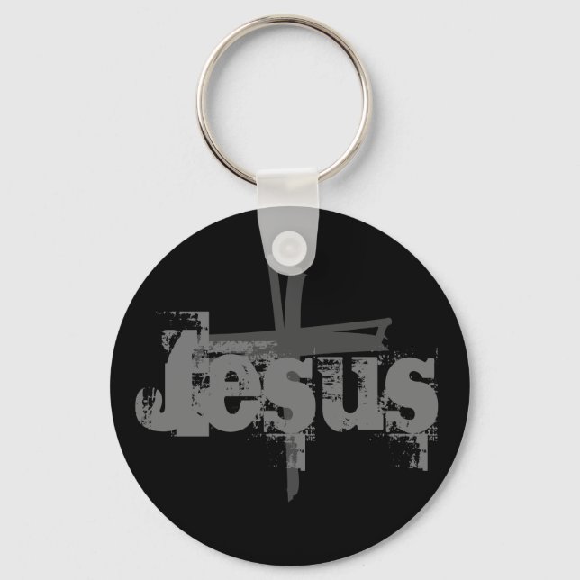 fun JESUS lettering + CROSS | Key Ring (Front)
