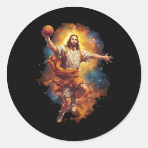 Fun Jesus Playing Basketball 1 Classic Round Sticker
