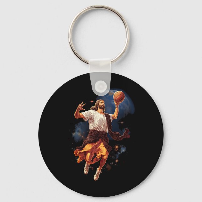 Fun Jesus Playing Basketball  Key Ring (Front)