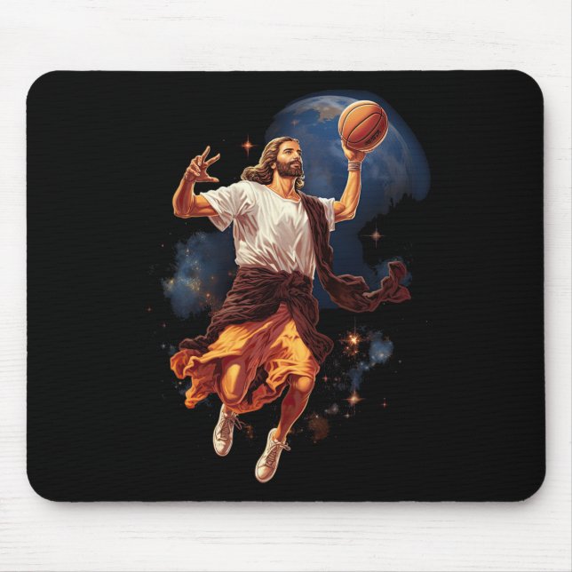 Fun Jesus Playing Basketball  Mouse Mat (Front)