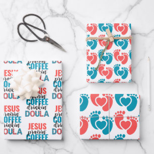 Fun Jesus Praisin Coffee Drinkin Christian DOULA Wrapping Paper Sheet