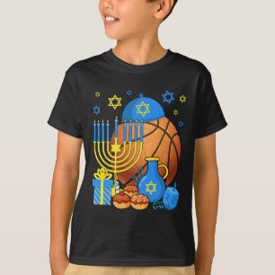 Fun Jewish Basketball Ball Menorah Happy Hanukkah T-Shirt