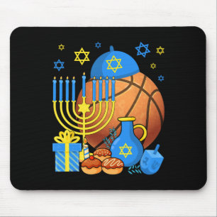 Fun Jewish Bysketbyll Byll Menorah Happy Hanukkah Mouse Mat