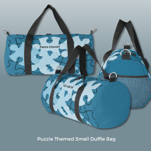 Fun Jigsaw Puzzle Custom Name Motto Blue Duffle Bag