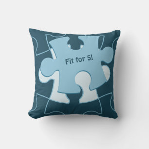 Fun Jigsaw Puzzle Kids Birthday "Fit for 5!" Blue Cushion