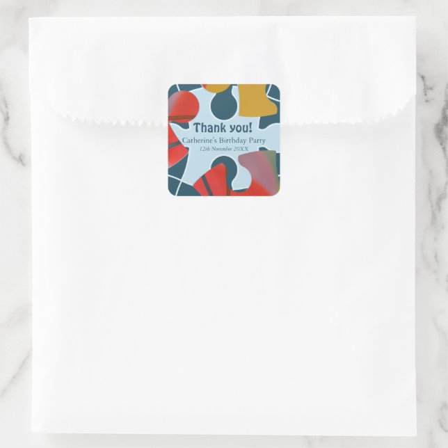 Fun Jigsaw Puzzle Kids Birthday Party Thank You!  Square Sticker (Bag)