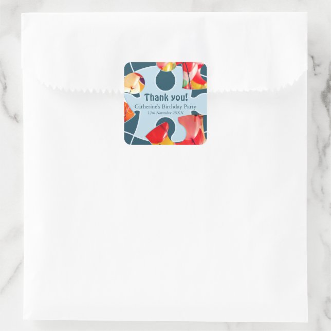 Fun Jigsaw Puzzle Kids Birthday Party Thank You!  Square Sticker (Bag)