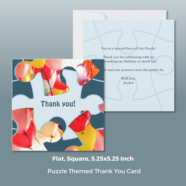 Fun Jigsaw Puzzle Kids Birthday Thank You Card (Fun Jigsaw Puzzle Kids Birthday Thank You Card, 5.25x5.25 Inch)