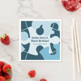 Fun Jigsaw Puzzle Kids Happy Birthday Name Blue Napkin
