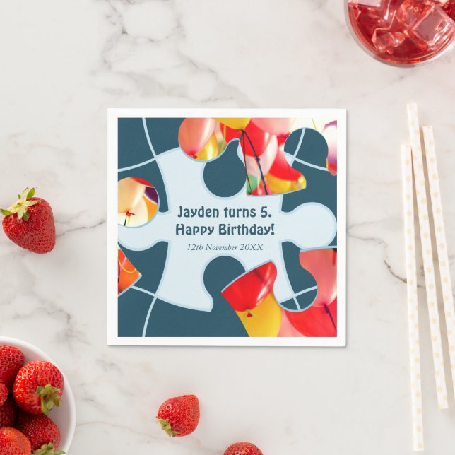 Fun Jigsaw Puzzle Kids Happy Birthday Name  Napkin (Insitu)