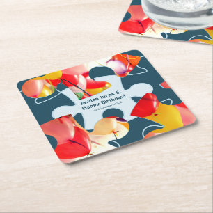 Fun Jigsaw Puzzle Kids Happy Birthday Name Square Paper Coaster