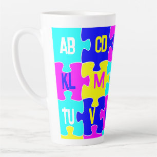 Fun Jigsaw Puzzle Pieces & Alphabet Letters Latte Mug