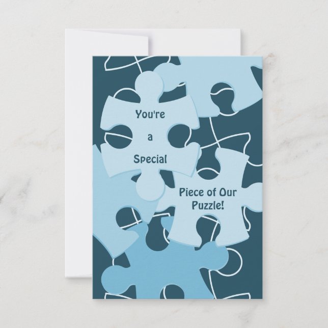 Fun Jigsaw Puzzle Pieces in Blue 5x7 Inch Thank You Card (Front)
