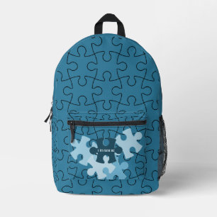 Fun Jigsaw Puzzle Pieces in Blue & Motto Printed Backpack