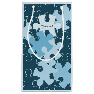 Fun Jigsaw Puzzle Pieces in Blue Thank You Small Gift Bag