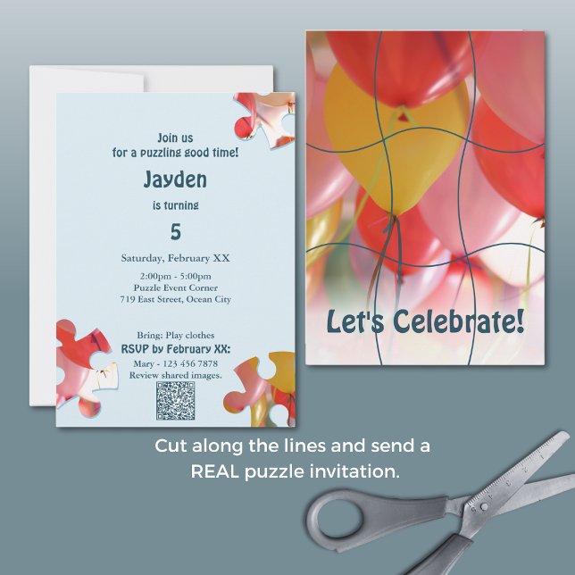 Fun Jigsaw Puzzle Themed Birthday 9pc Custom Photo Invitation (Fun Jigsaw Puzzle Themed Birthday 9pc Custom Photo Invitation, 5x7 Inch, Portrait, Self Cut)