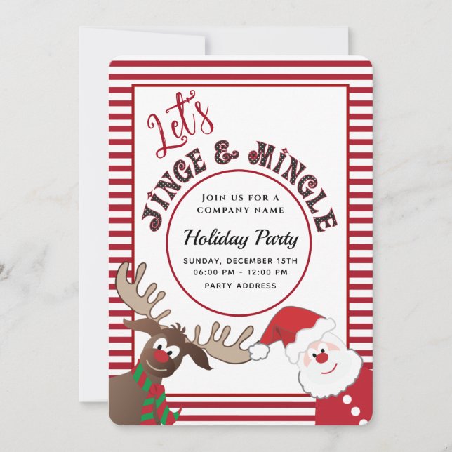 Fun Jingle & mingle Santa reindeer  holiday party  Invitation (Front)