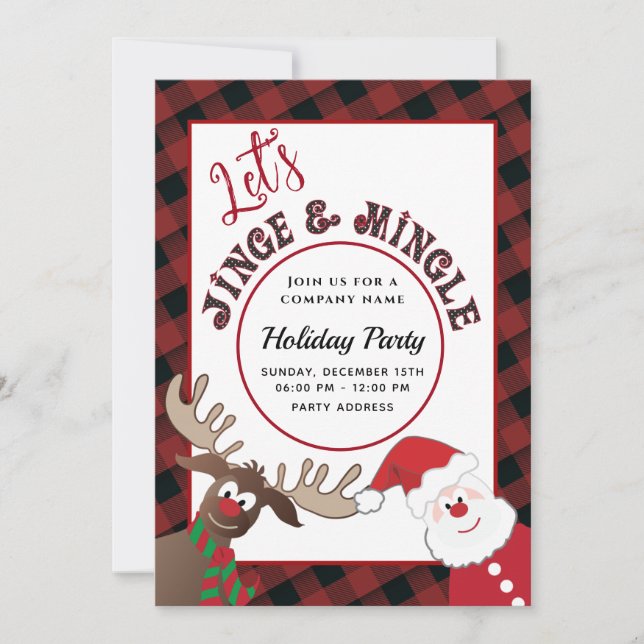 Fun Jingle & mingle Santa reindeer  holiday party  Invitation (Front)