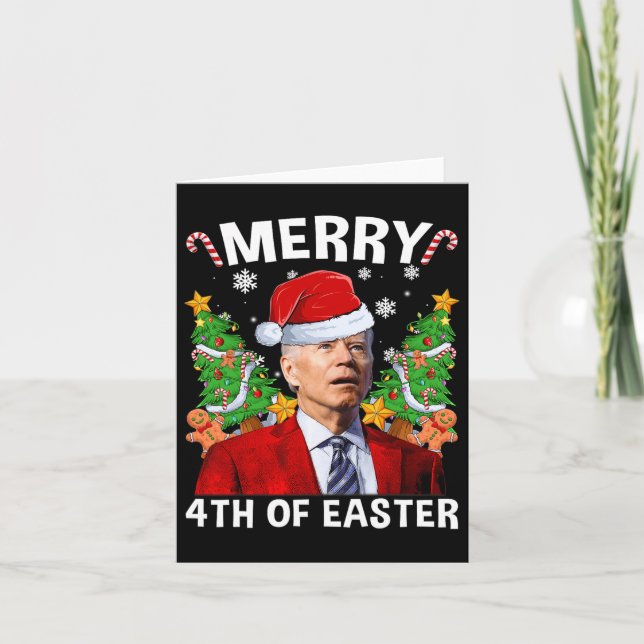 Fun Joe Biden Christmas Santa Hat Merry 4th Of Eas Card (Front)