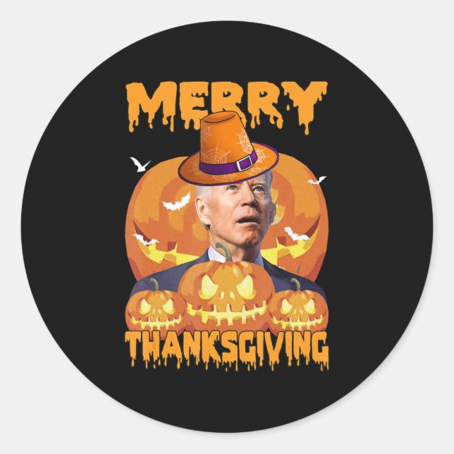 Fun Joe Biden Confused Merry Thanksgiving For Hall Classic Round Sticker (Front)