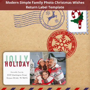 Fun Jolly Holiday Family Modern Photo Christmas   Label