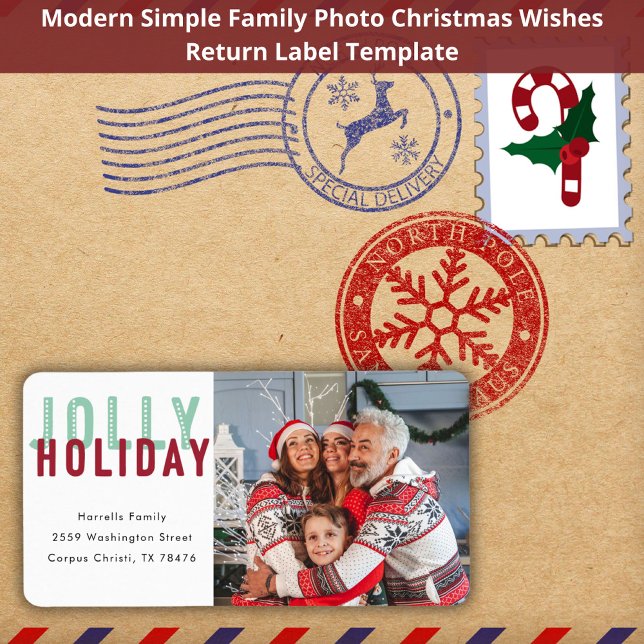 Fun Jolly Holiday Family Modern Photo Christmas   Label (Creator Uploaded)