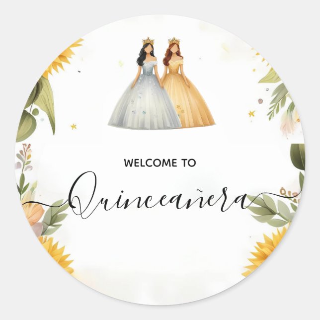 Fun Joy Lily Twin Dual Joint Double Quinceanera Classic Round Sticker (Front)
