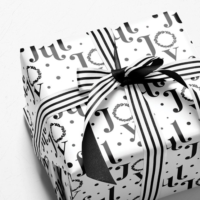 Fun Joyful Bold Letters Black & White Typographic Wrapping Paper (Creator Uploaded)