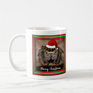 Fun Jumping Spider in Santa Hat Christmas Coffee Mug