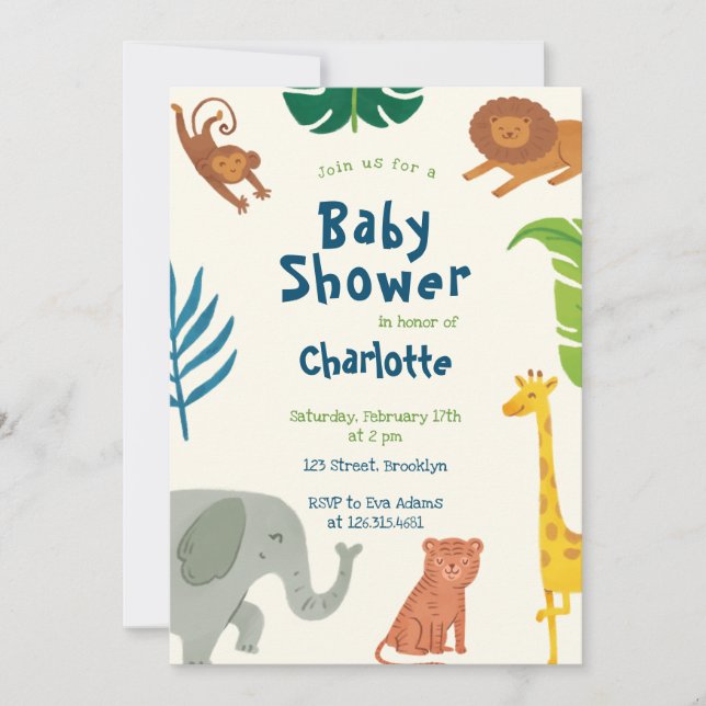 Fun Jungle Animals Baby Shower Invitation (Front)