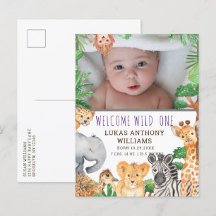Fun Jungle Safari Animal Baby Birth Announcement  
