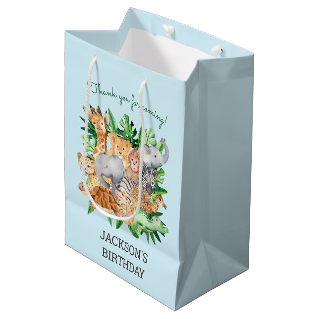  Fun Jungle Safari Animals 1st Birthday Party  Medium Gift Bag (Front Angled)
