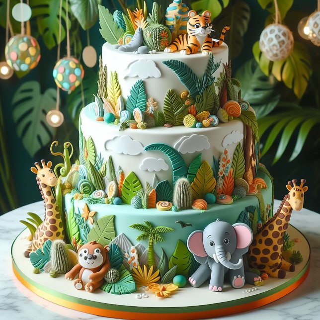 FUN JUNGLE THEMED KIDS BIRTHDAY LAYER CAKE CARD (Creator Uploaded)