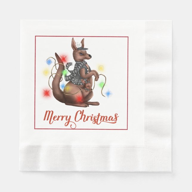 Fun Kangaroo Christmas Napkin (Front)
