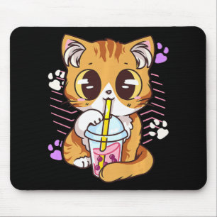 Fun Kawaii Cute Cat Boba Bubble Milk Tea Anime Nek Mouse Mat