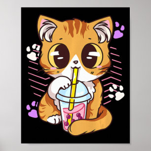 Fun Kawaii Cute Cat Boba Bubble Milk Tea Anime Nek Poster